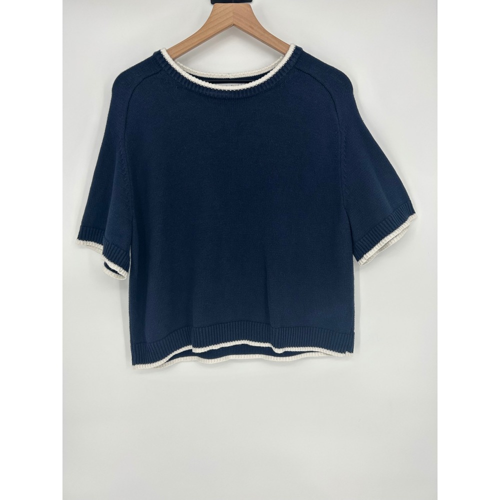 Abercrombie & Fitch Navy Blue Crew Sweater Tee In Women's Large-Boxy Fit Knit - Picture 2 of 11